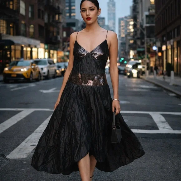 VINTAGE NICOLE MILLER SIGNATURE Y2K Whimsigoth Taffeta Dress, 6 - Picture 2 of 16